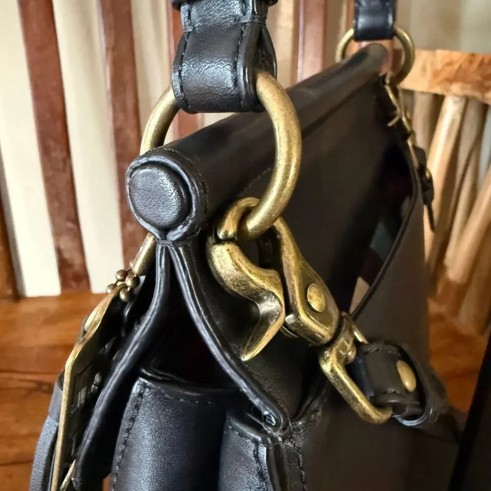 Coach Willis 70th Anniversary Black Leather Satchel Crossbody Bag 19132 Brass - Picture 13 of 17